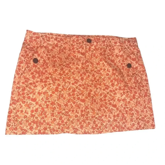 Wild Fable Bright Orange Floral 80's 90's Print Short Skirt Women's Size 16 - Picture 1 of 3